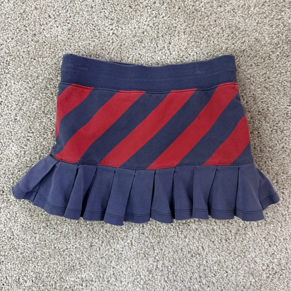 Vintage Ralph Lauren Skirt Girls 7 Blue Striped Pleated Drawstring Knit Casual